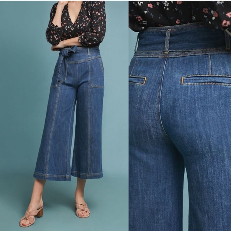 Pilcro and the letterpress wide leg cropped jeans trouser pockets size 29