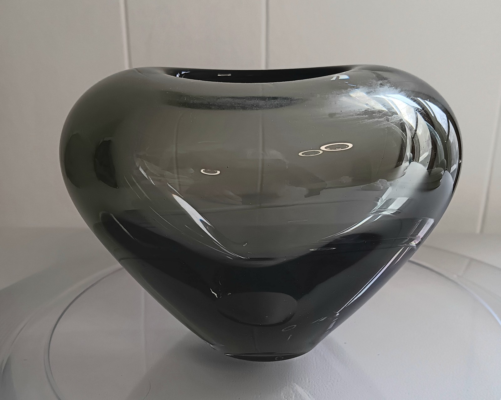 Holmegaard Smoked Heart Glass Vase Per Lutken Signed Number 15919