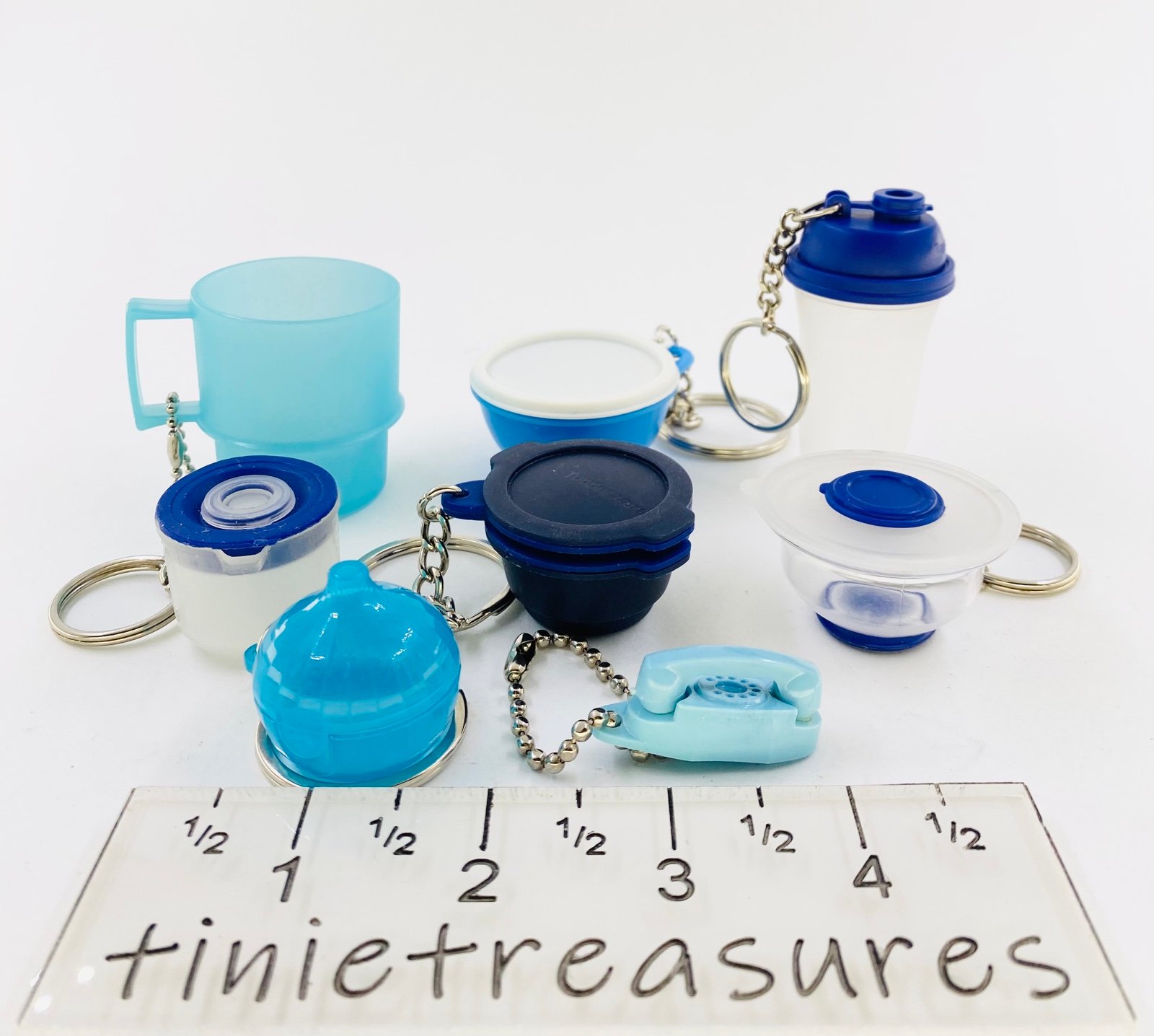 Tupperware Keychains Set Of 8 New blue Princess onion soup cup Tinietreasures