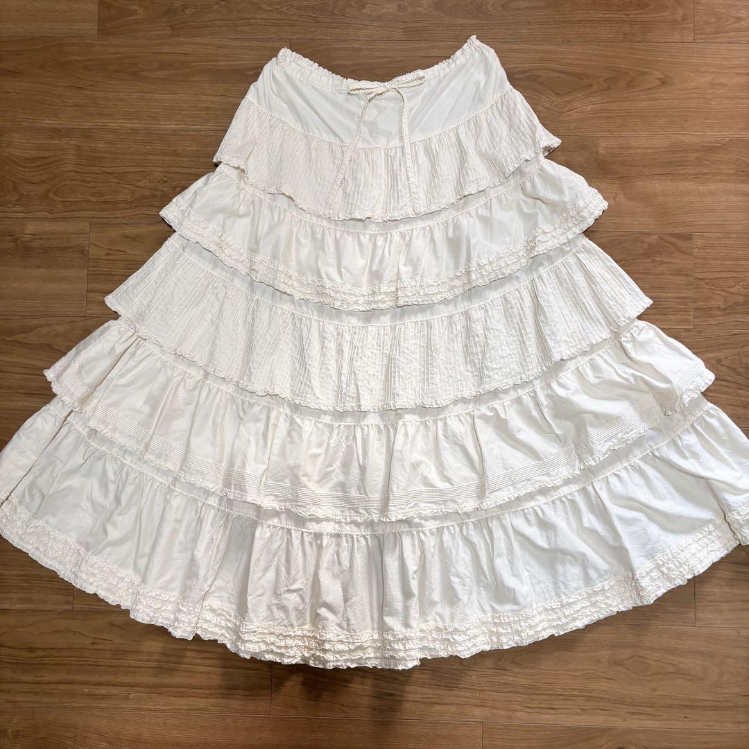 【Unused】Kaneko Isao ☆ Cotton Lawn 5-Tiered Skirt, Natural Color