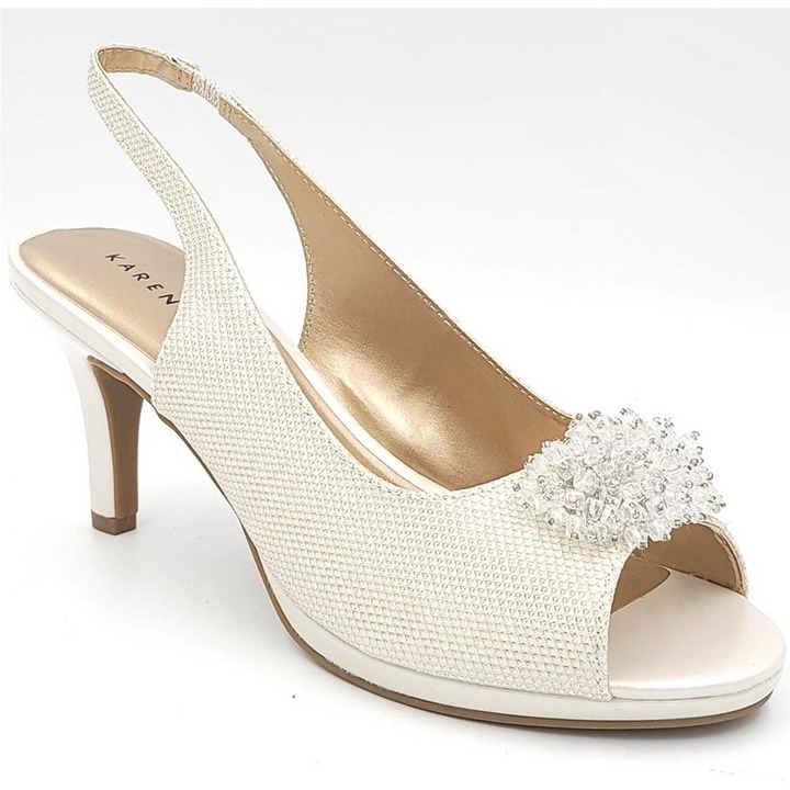 KAREN SCOTT Breena Slingback Peep-Toe Pumps Ivory White 9.5M