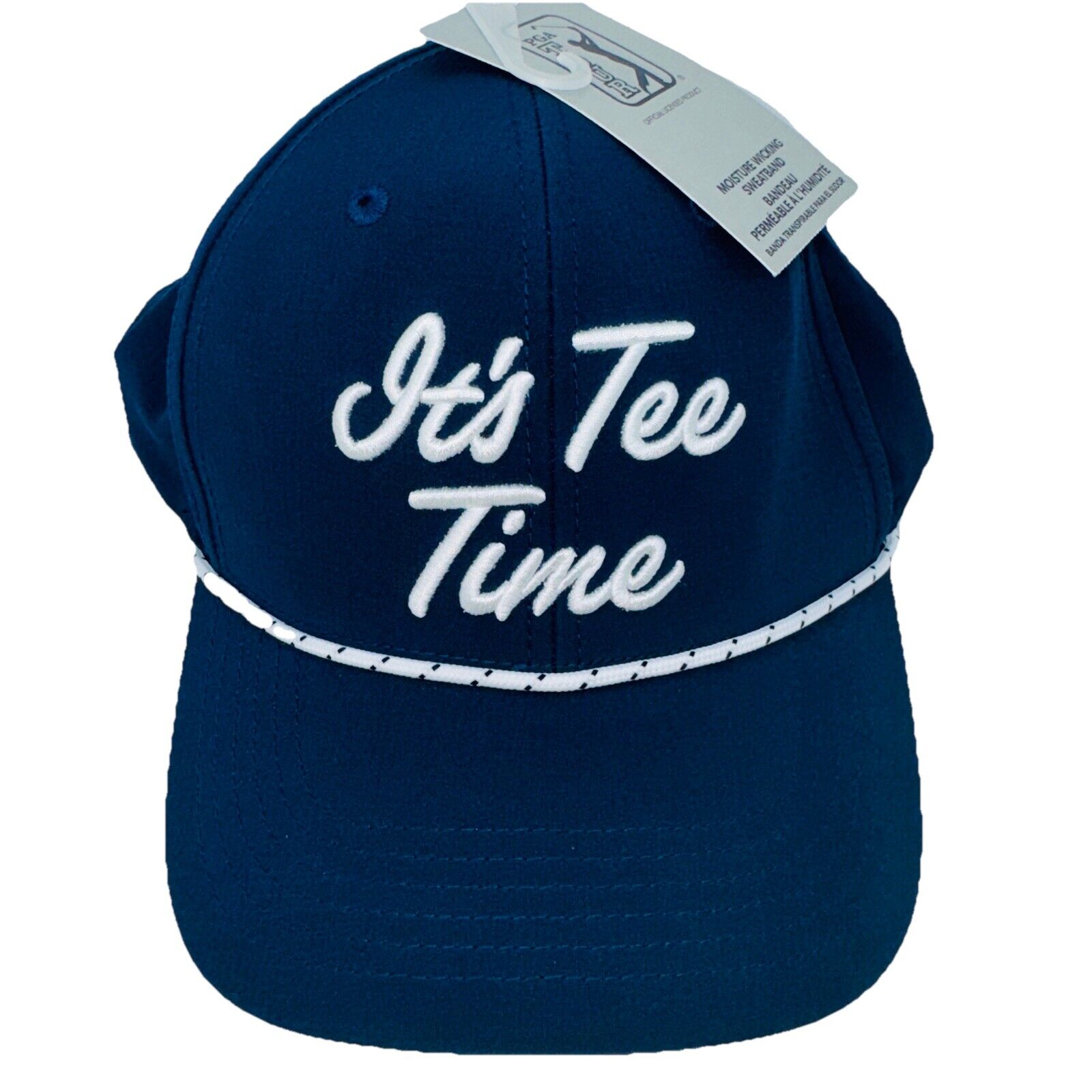 NEW PGA Tour It's Tee Time Script SnapBack Golf Hat Cap Blue Moisture Wicking