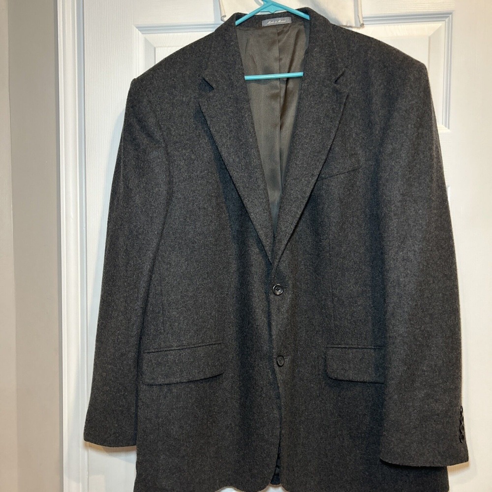 Oscar de la Renta Mens Cashmere/Wool Blend 2 Button Blazer Dark Grey Size 48L