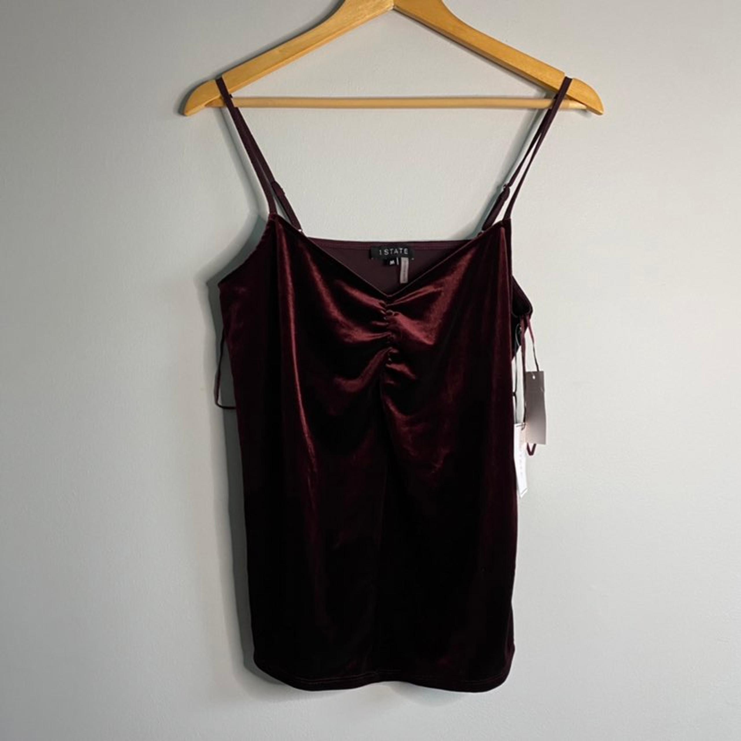 1. STATE  Women’s Red velvet ruched neckline moody hue camisole  size M