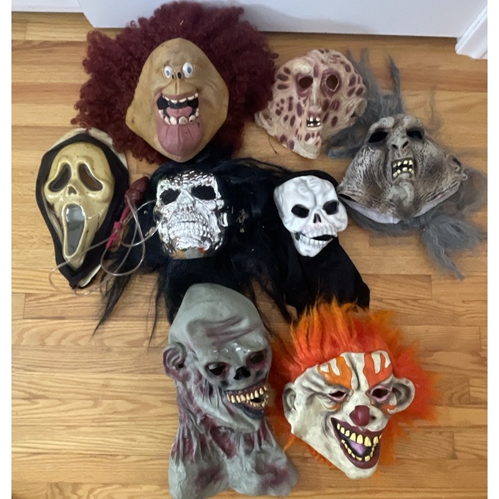 Vintage Halloween Mask Lot 9 Zombie Clown Freddy Krueger Skeleton Scream Scary