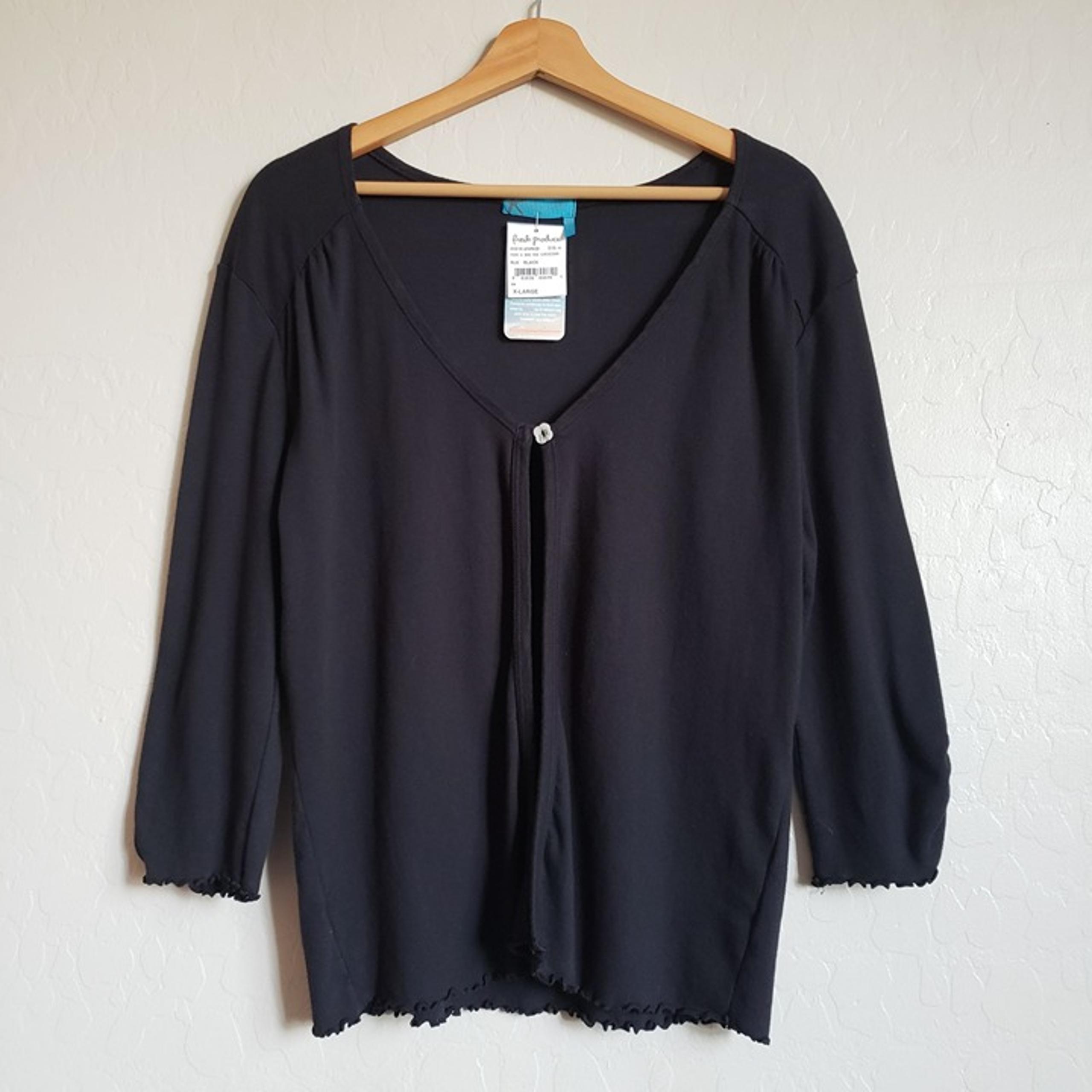 Fresh Produce 90's Y2K Lettuce Hem V-Neck Cardigan Sweater Black Women's XL NEW