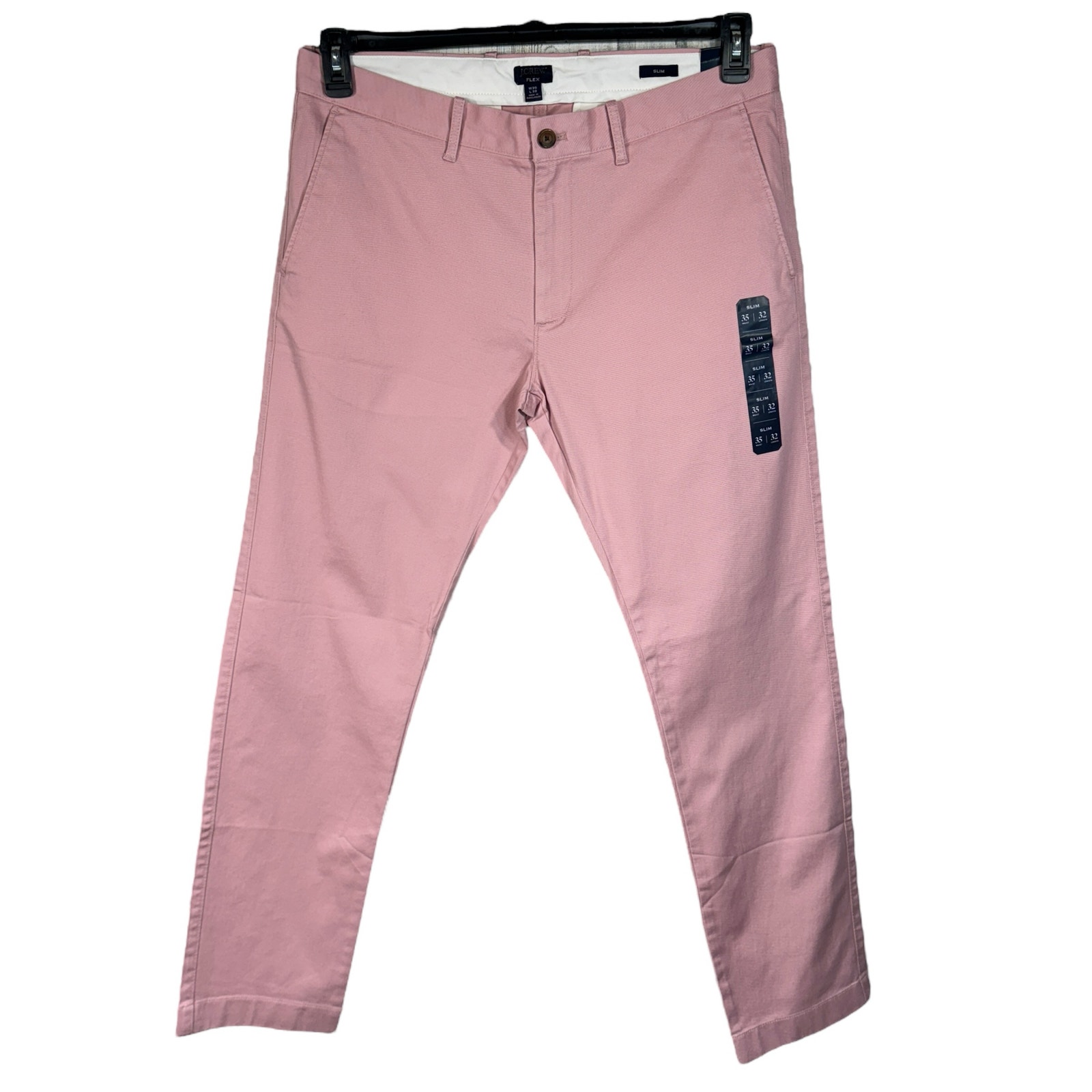 J. Crew Mens SZ 35x32 Flex Slim Pants Zip-Fly Slash Pockets Straight Leg Pink