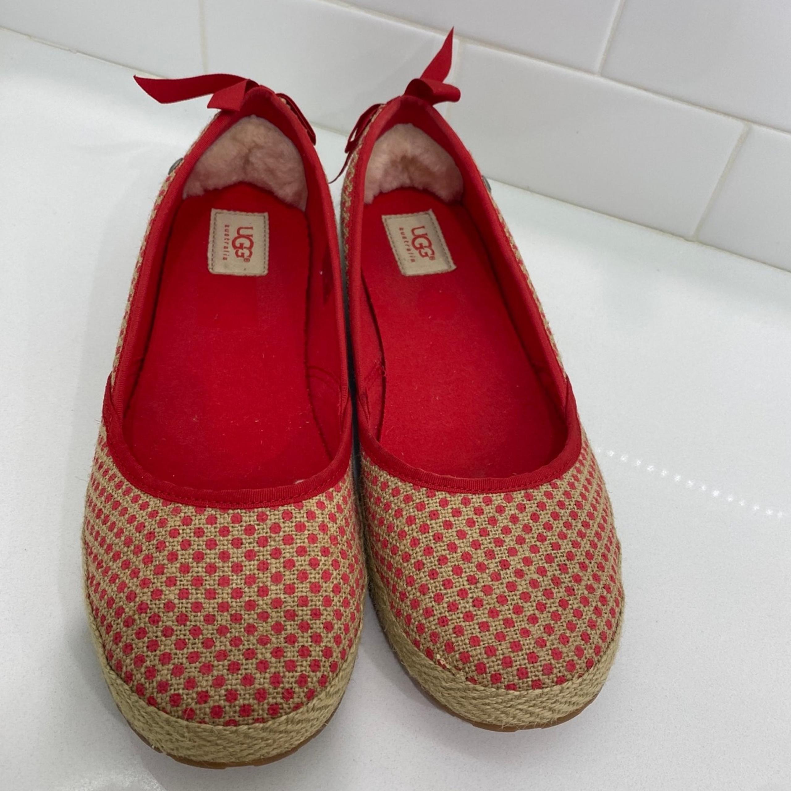 UGG flats, red polkadots, size 11