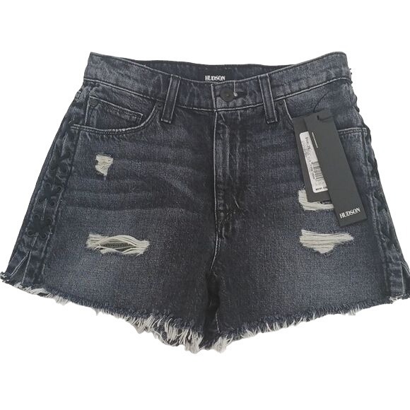 Hudson Denim Shorts Sade Lace Up Cut Off Vintage Black Womens Size 25