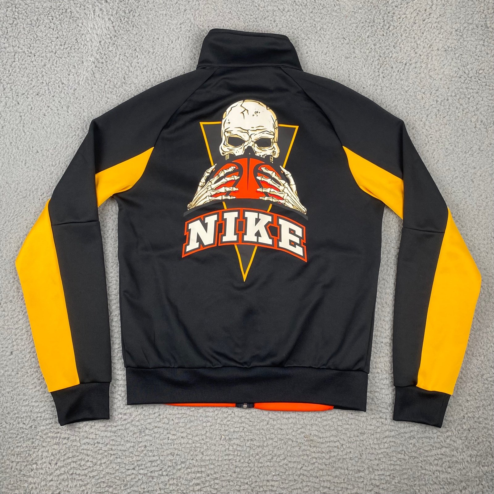 NIKE Basketball Frenzy Skull Full Zip Track Jacket Black Orange Yellow Men Small
