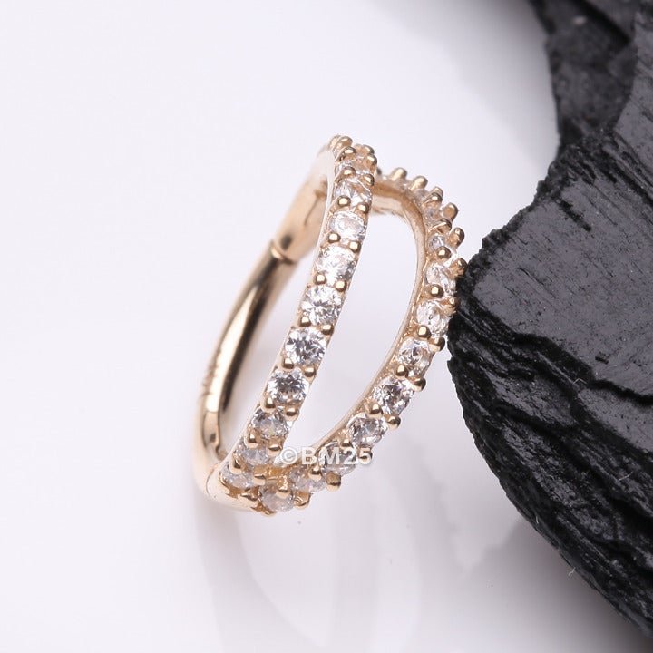 14 Karat Gold Brilliant Sparkle Double Hoop Seamless Clicker Hoop Ring - 8mm