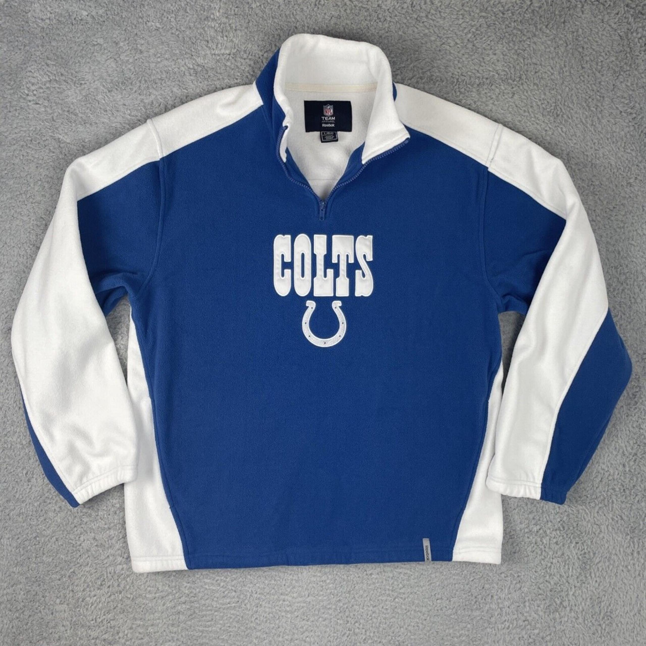 Reebok Indianapolis Colts Fleece Sweater Mens Large Blue 1/4 Zip Pullover NFL