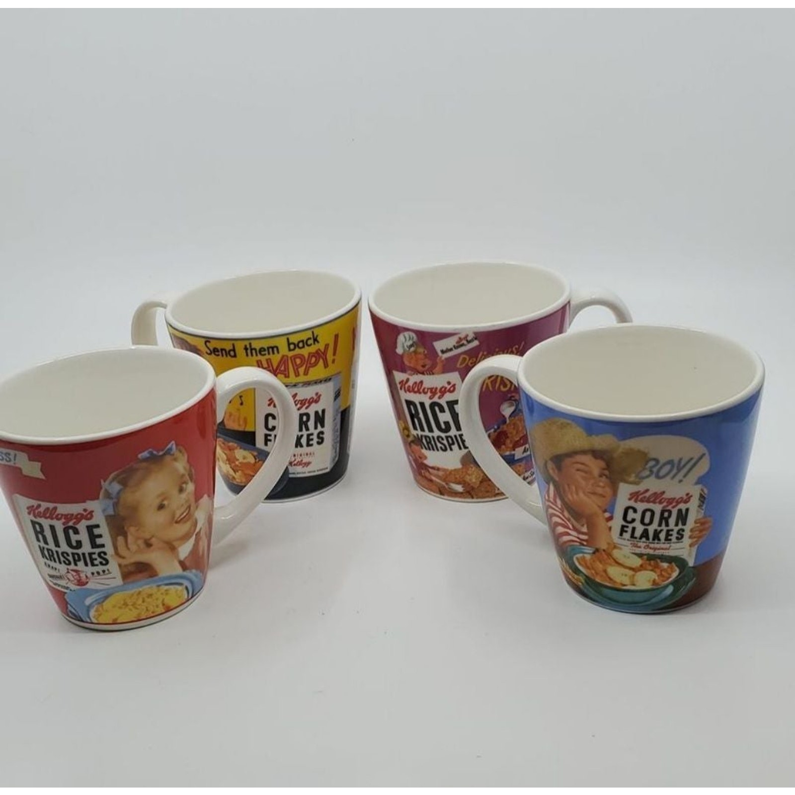 Kellogg’s Corn Flakes Rice Krispies Cereal Coffee Mug Cup. Lot of 4
