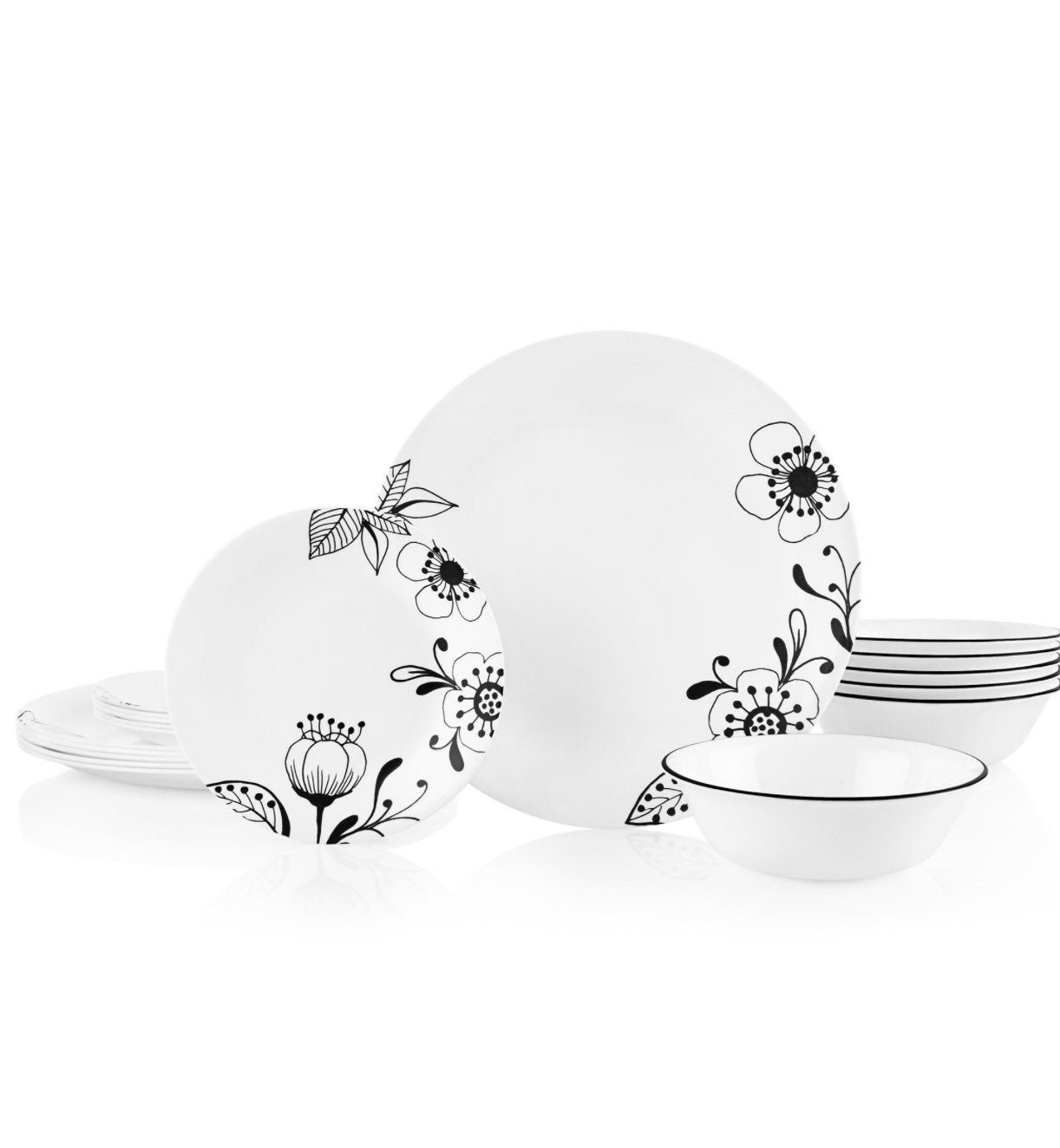 Corelle Inked Poppy 18-piece Dinnerware Set, Service for 6