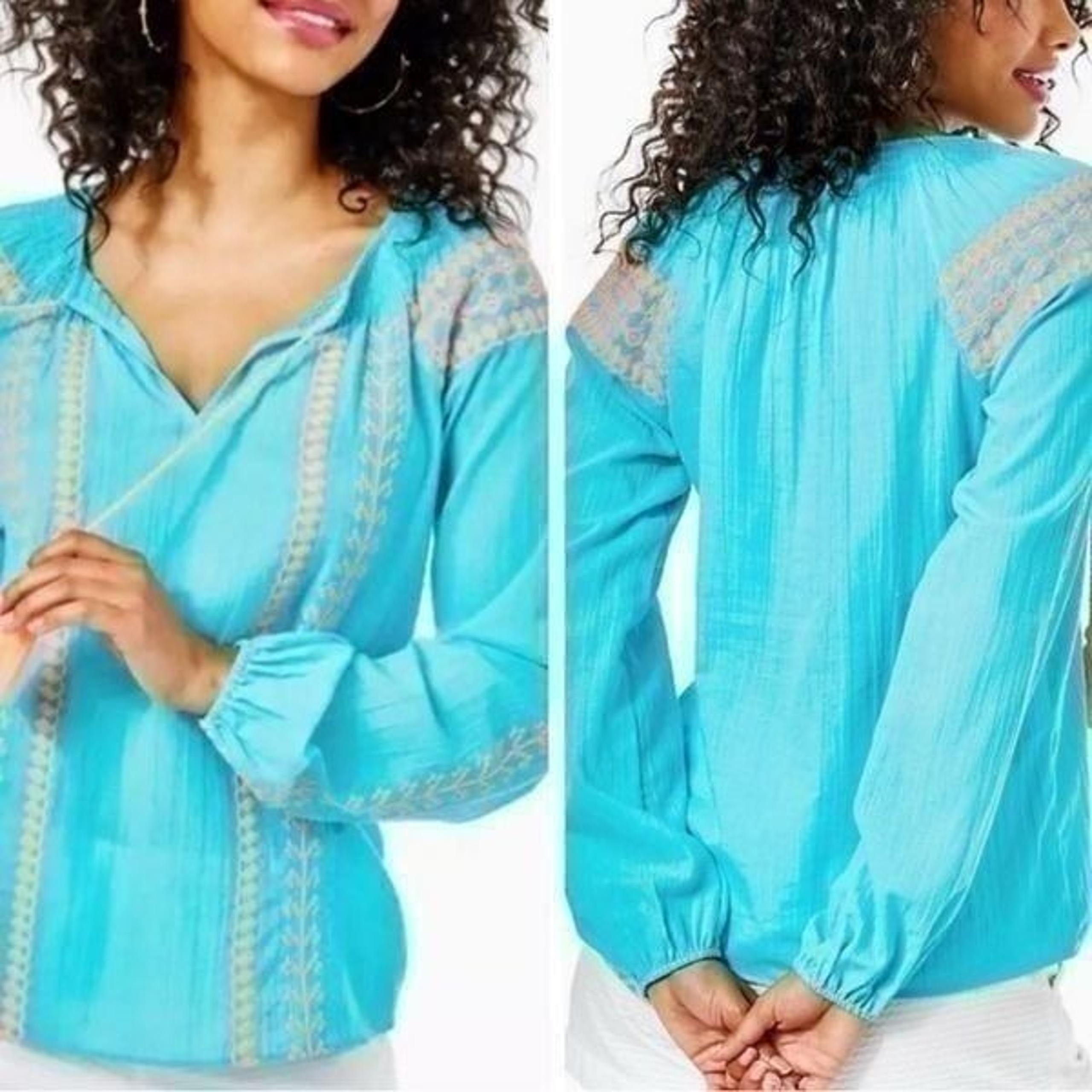 Lilly Pulitzer top womens xs Lara embroidered in Bermuda blue tunic tassel