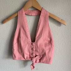 Revolve Lovers + Friends Button and Tie Front Denim Halter Crop Top in Pink