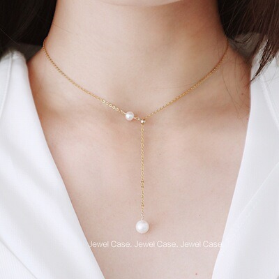 New clavicle chain natural pearl 14K gold necklace female anti-sensitive niche d