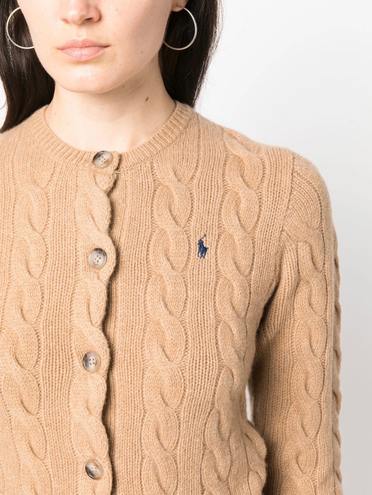 Polo Ralph Lauren Cable-Knit Wool Cashmere Cardigan Small Camel
