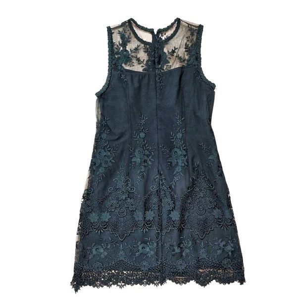 Anthropologie Nanette Lepore Dress Women's 10 Green Embroidered Lace Sleeveless