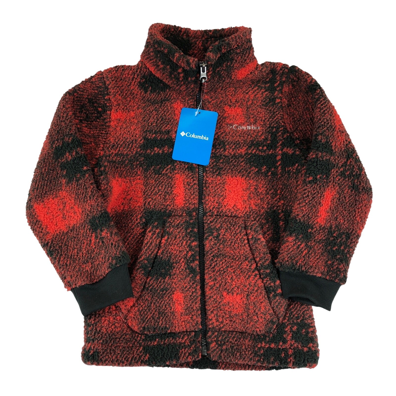 Columbia Rugged Ridge II Sherpa Full Zip Jacket Youth XS (6-7) Red Black Plaid