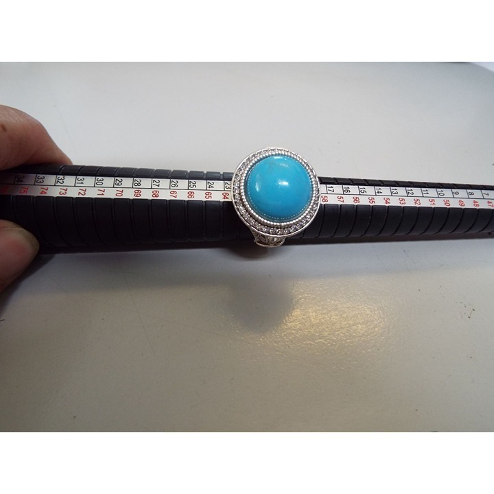 Vintage Turquoise Robin Egg Rose Ring 925 Diamond looking stone accent Size 9.5
