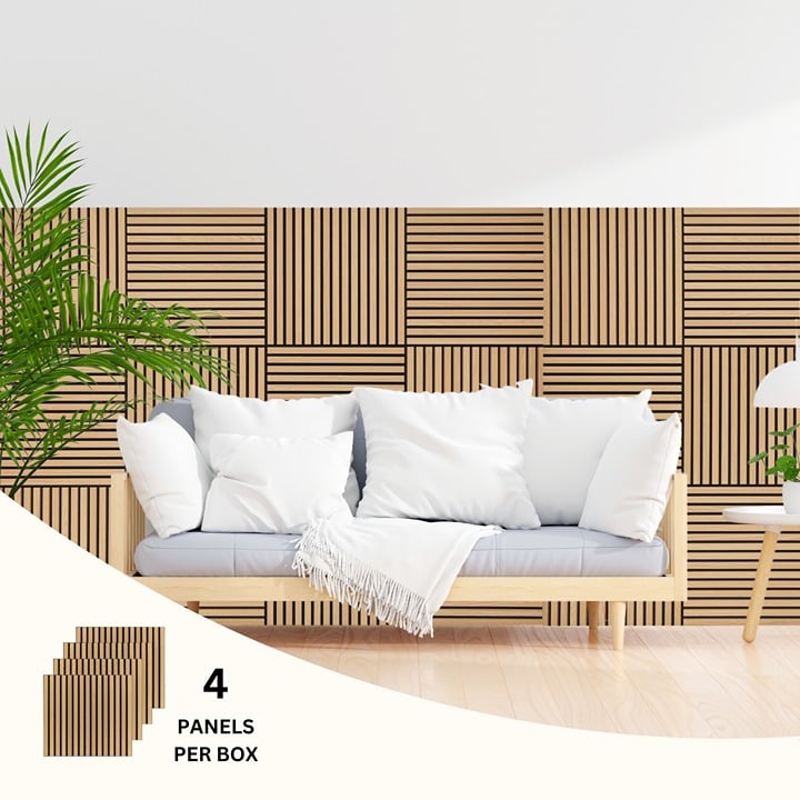 onncom Natural Oak & Black Wood Panels Soundproof 23.62 x 23.62 (4 Panels/Box)