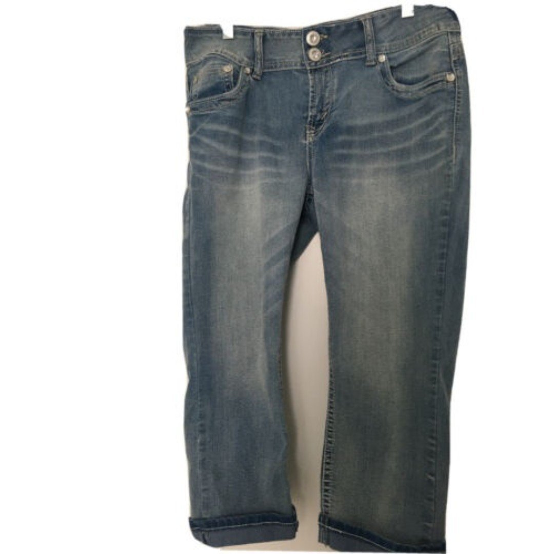Wallflower Women's Juniors Blue Capri Jeans Zip Button Size 9