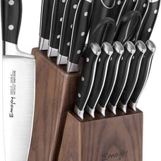Knife Set, 18-Piece Kitchen Knife Set with Block Wooden, Manual Sharpening for C