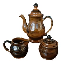 Vintage Japanese Redware Brown Teapot With Matching Sugar And Creamer Mint