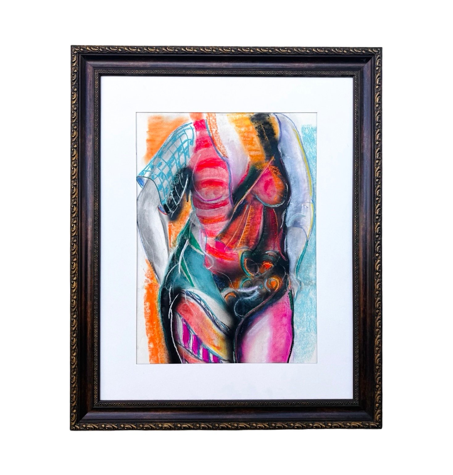 Abstract Original Mixed Media Painting Female Figure Art on Paper By Pierce