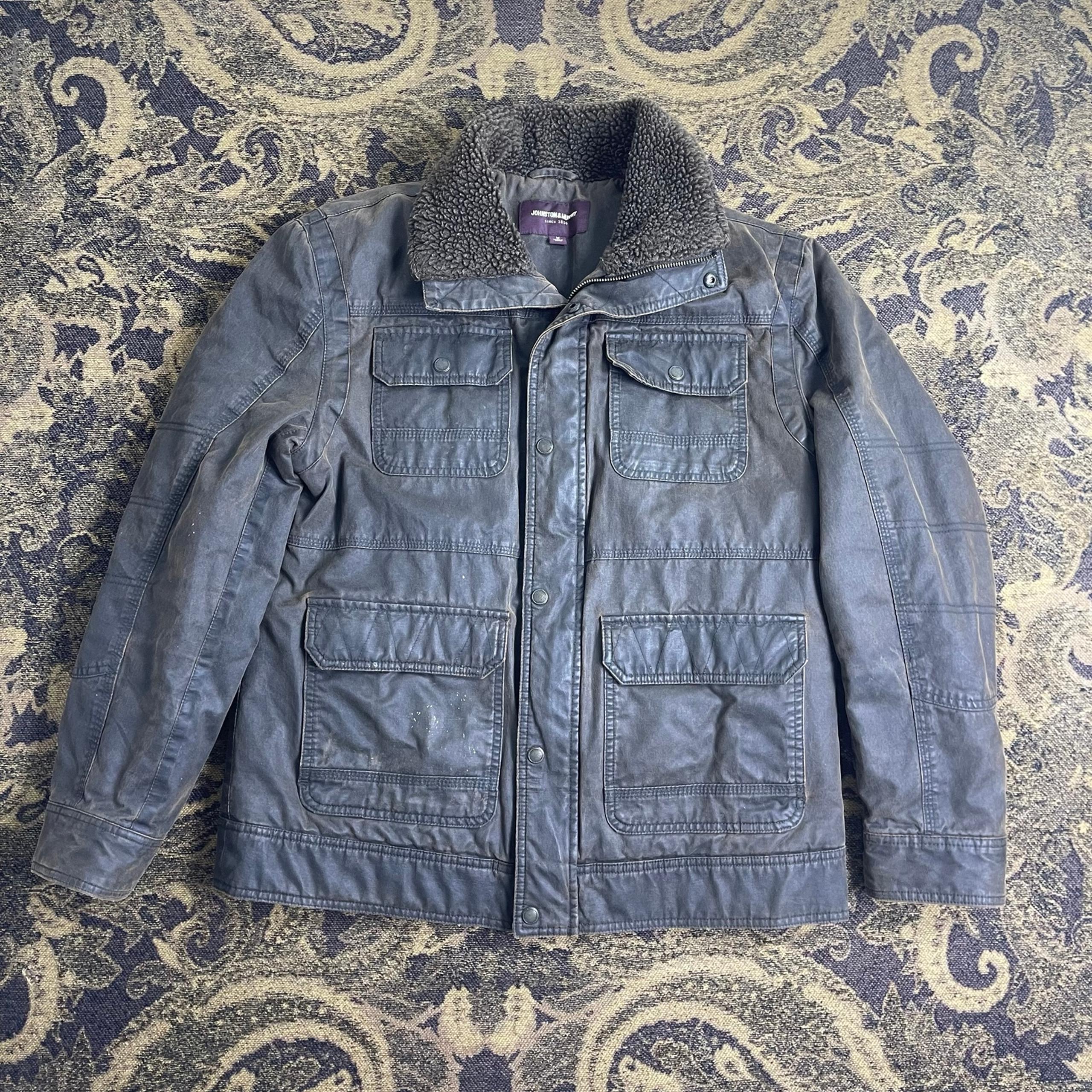 Johnston & Murphy Brown Leather Jacket Men's Size M Full Zip Sherpa Collar