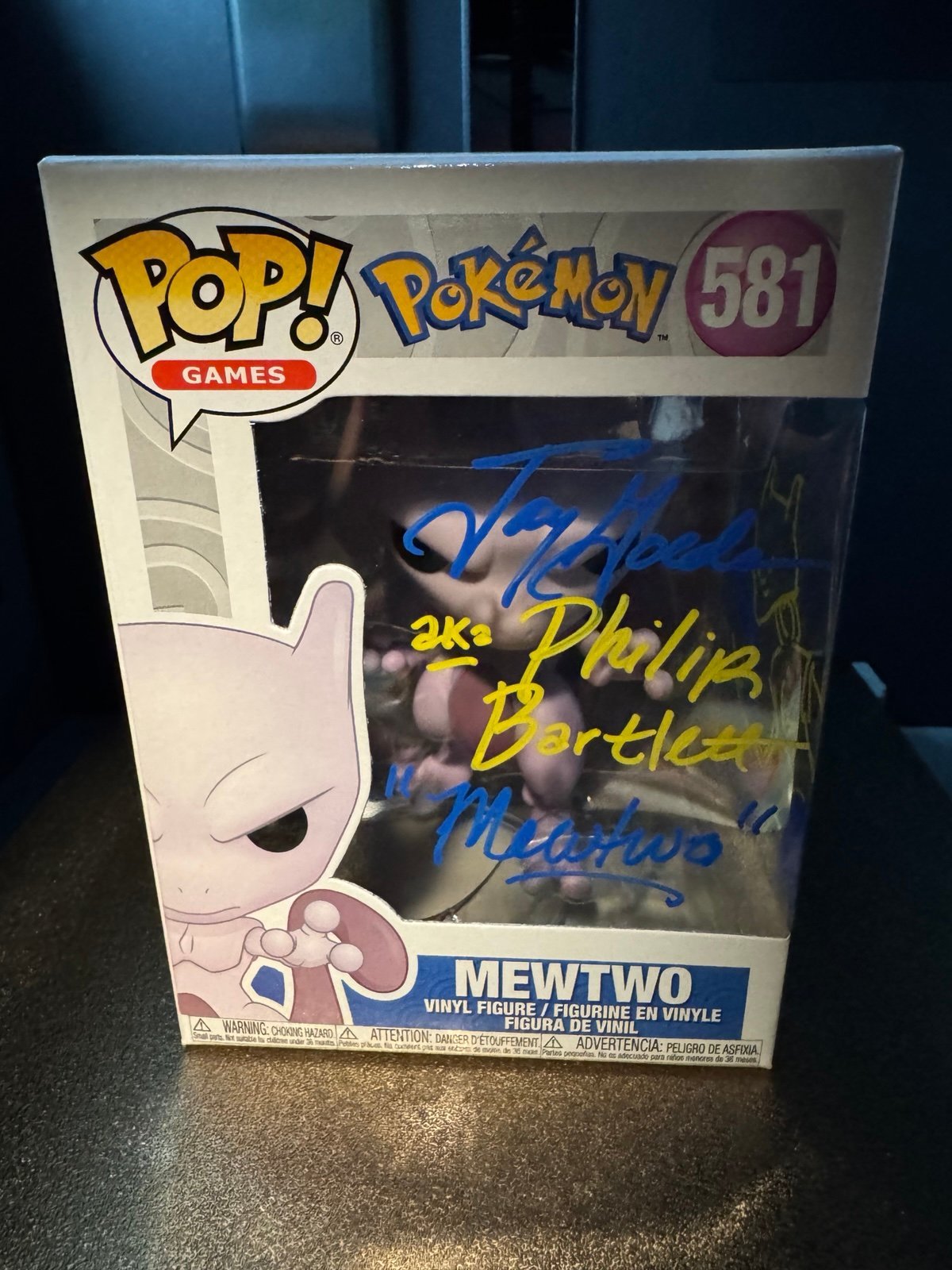 Autographed MewTwo Funko Pop with additional sketch on the side
