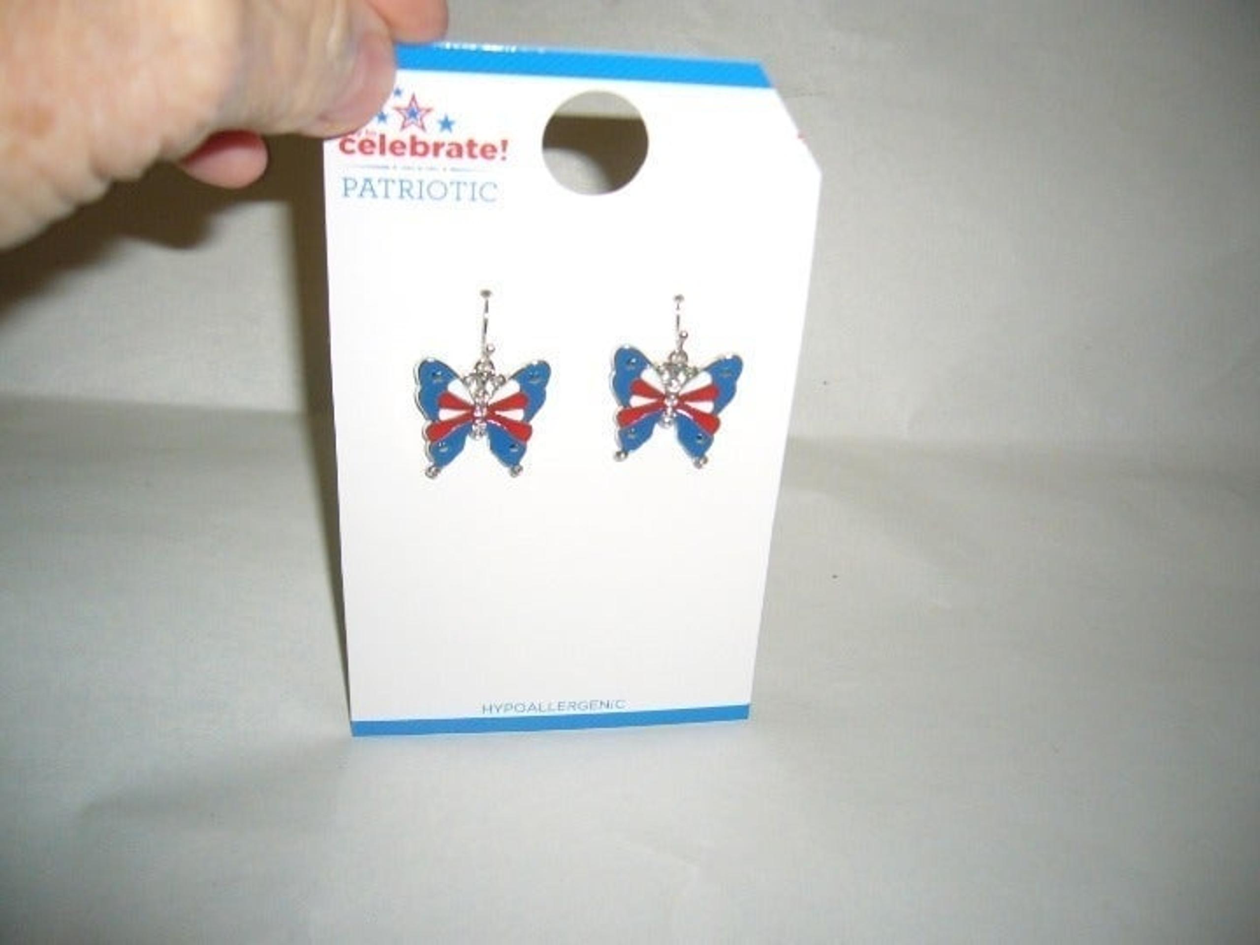 CELEBRATE!  EMBELLISHED PATRIOTIC BUTTERFLY EARRINGS (NWT)