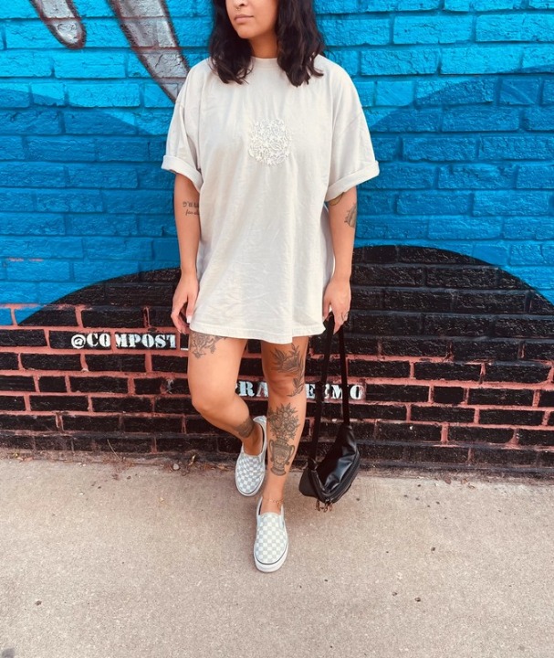 white floral design tee