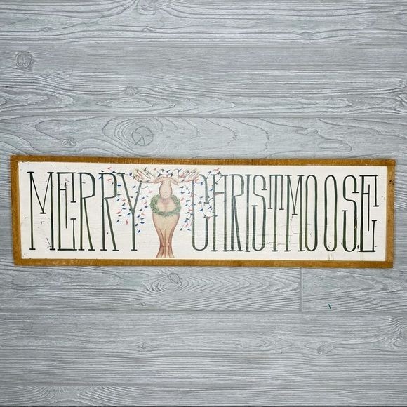 handmade merry christmoose sign large 26” wooden painted decoration Christmas