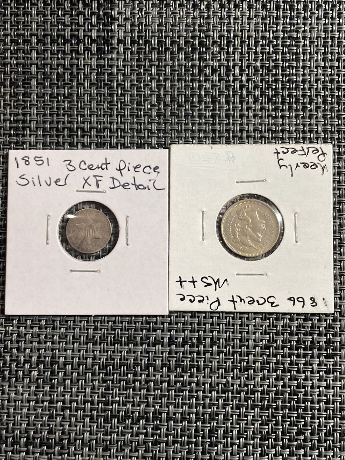 1851 3 Cent Piece Silver And an 1866 3 Cent Piece Nickel Pair