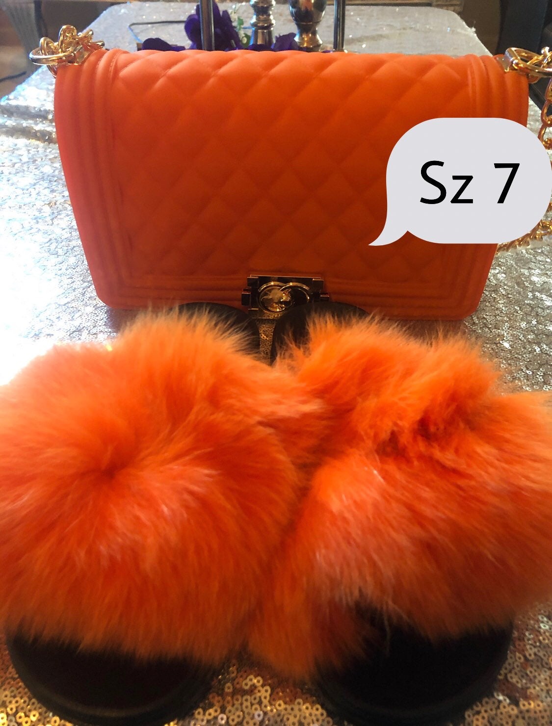 100% Mink slides & purse