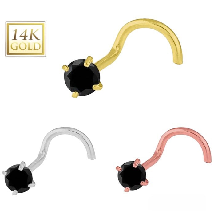 2.50mm Black Natural Diamond 14K Solid Gold Nose ring