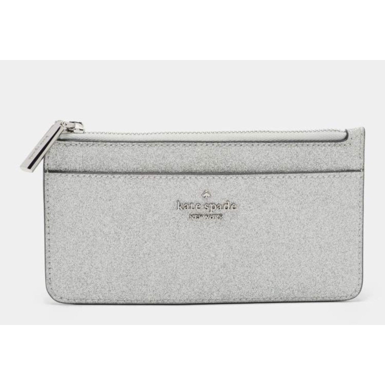Kate Spade Metallic Silver Glitter Fabric Card Case