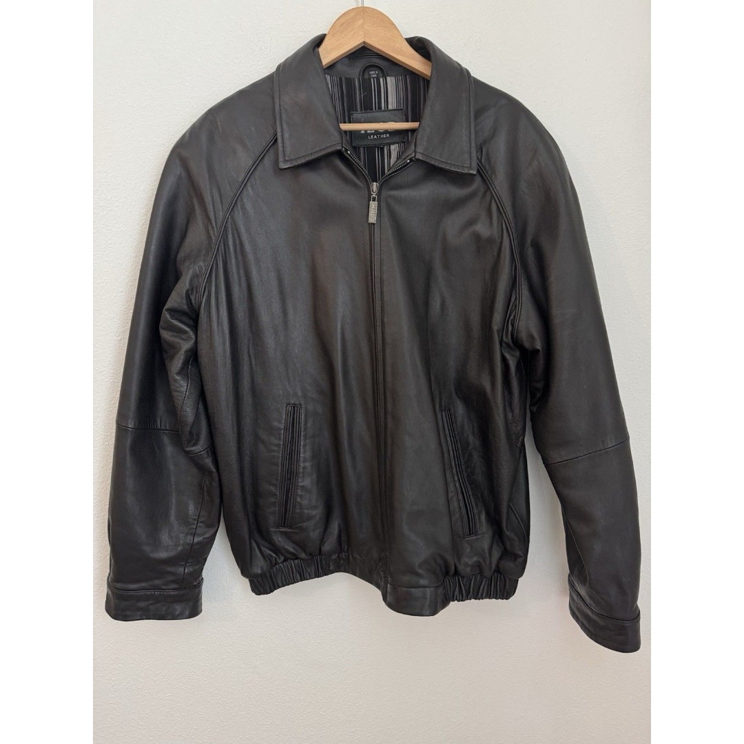 VTG Izod Leather Bomber Jacket Mens XL Dark Brown Lined interior pockets Zip