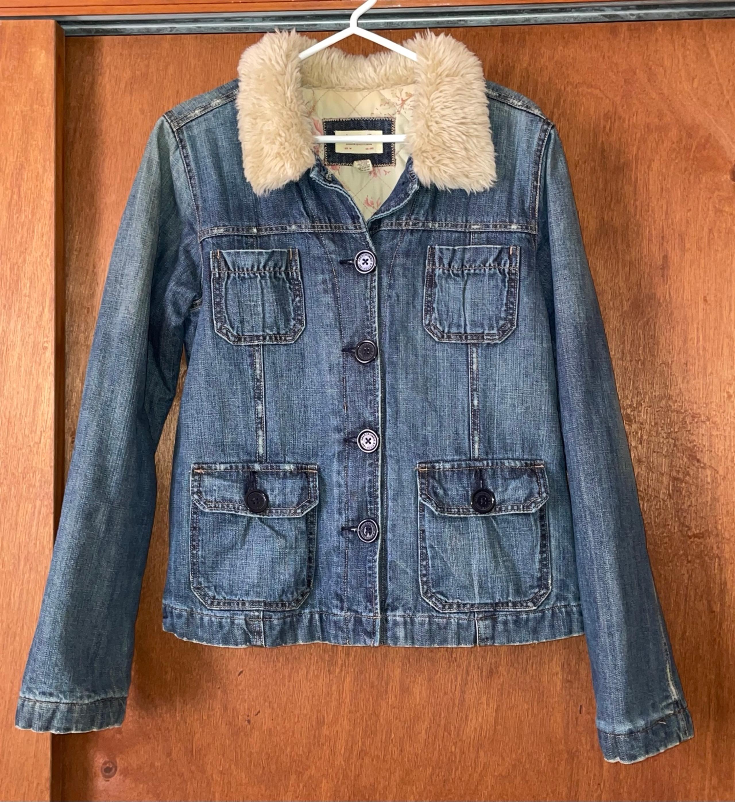 Vintage Abercrombie & Fitch Utility Quilted Denim Jacket Sherpa Collared Women L