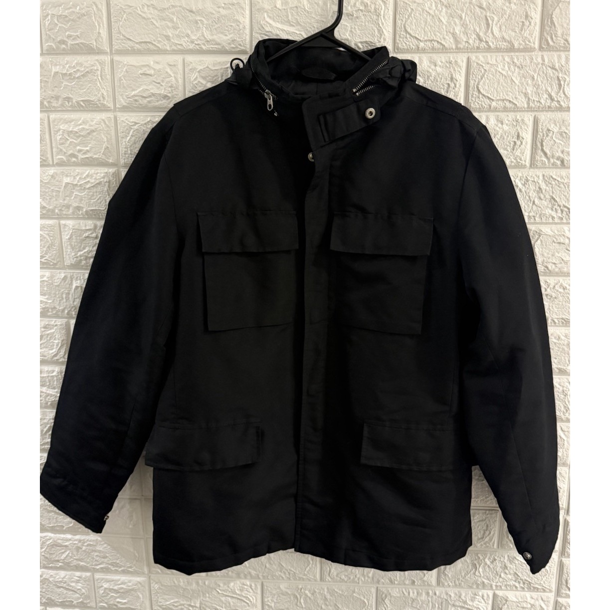 GAP MENS JACKET SIZE SMALL BLACK LONG SLEEVE BUTTON ZIPPER FRONT MILITARY HOODIE