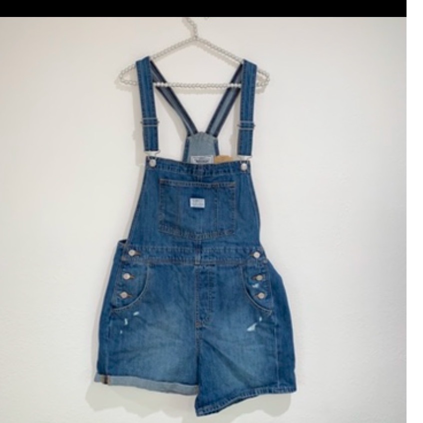 Levi's blue denim jeans shorts shortalls overalls size medium new with tags