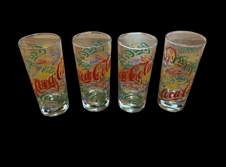 Vintage Coke Glasses Rainbow Coca Cola Coke Glasses set of 4 Tumbers 6” x 3”