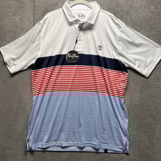 Rusty Putter Golf Shirt Mens L Red White Blue Striped Polo Performance