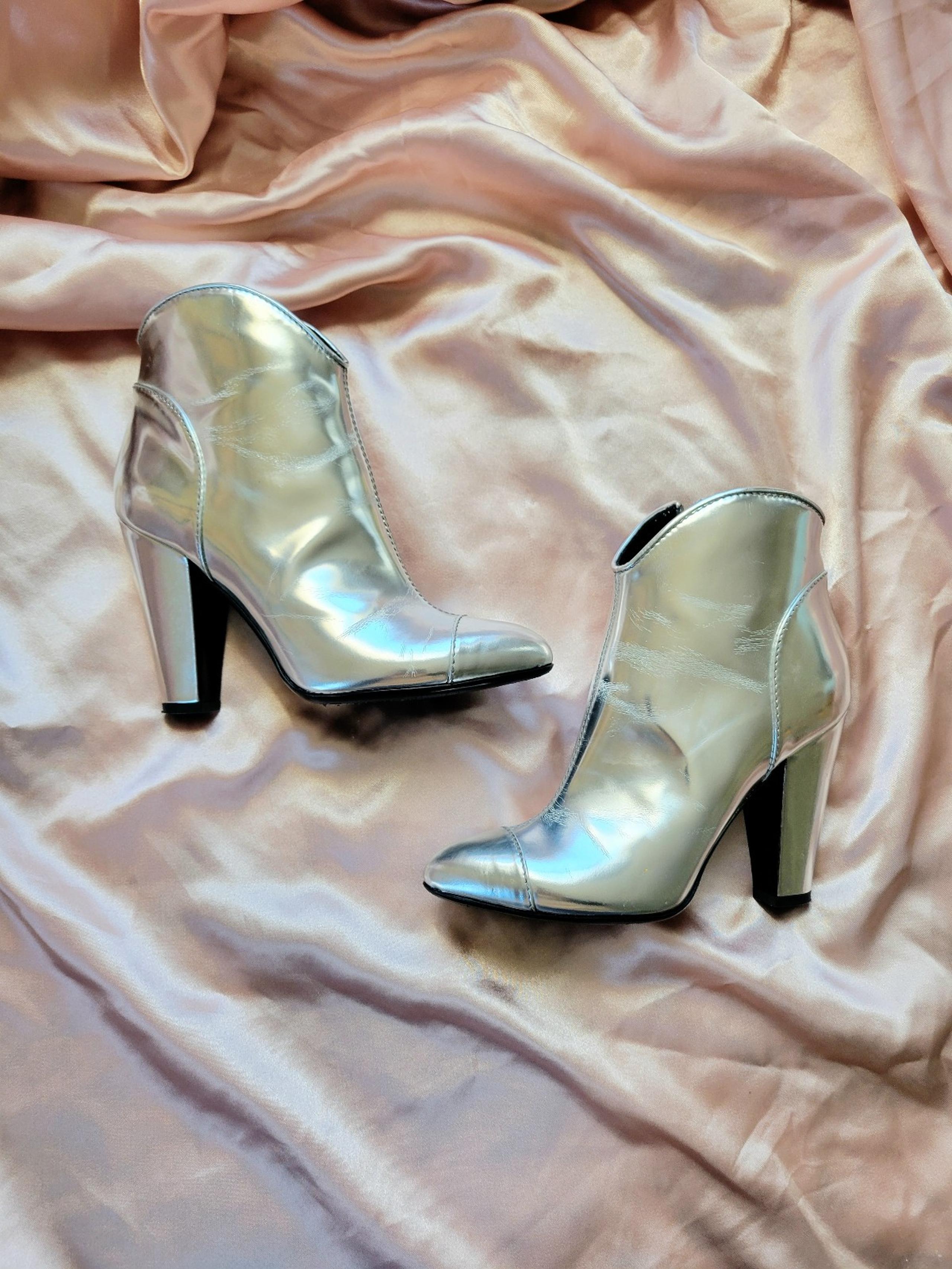 Burberry Silver Chrome Pointed Booties
