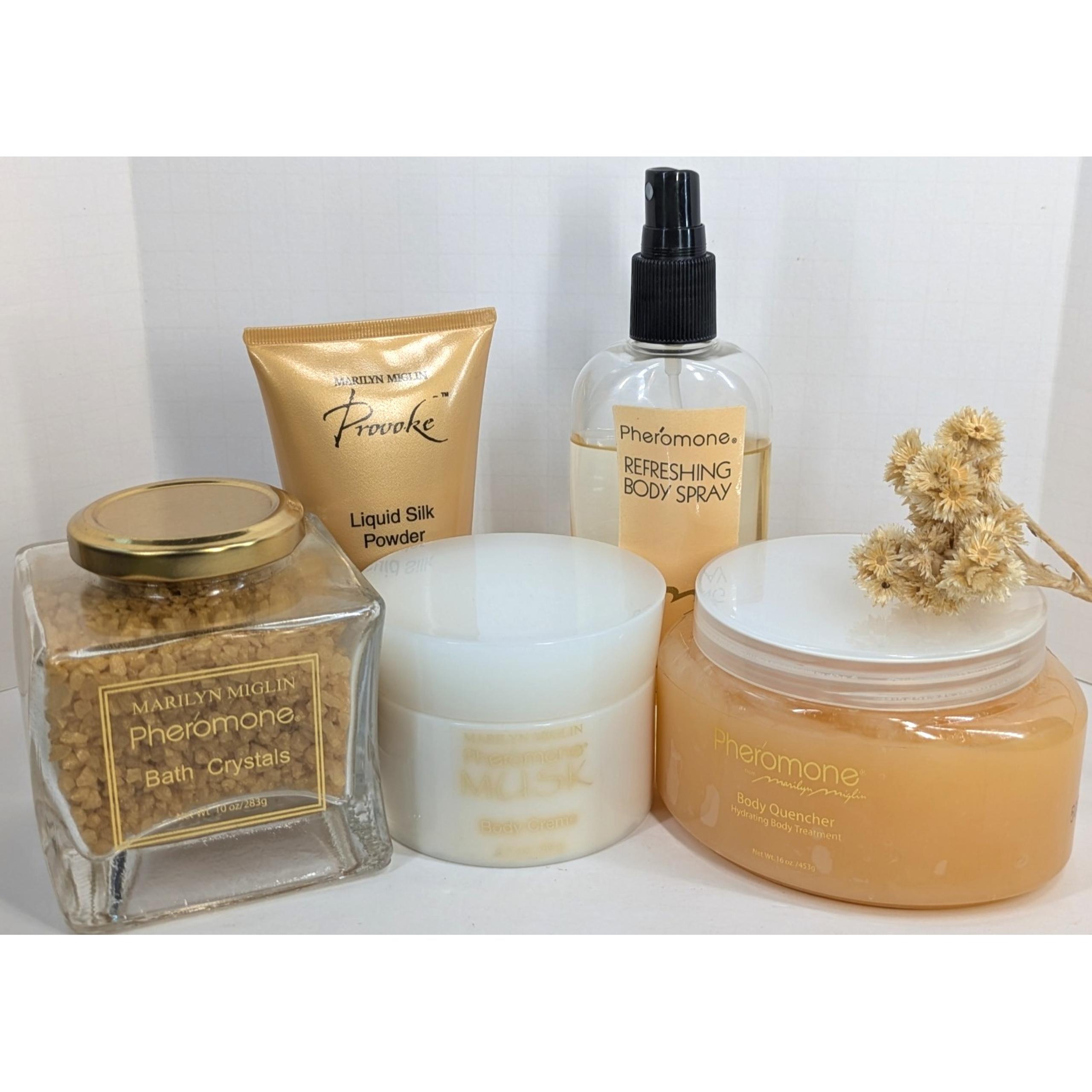 HUGE BATH LOT 5 Marilyn Miglin Pheromone Provoke Crystals Body Spray Musk Creme