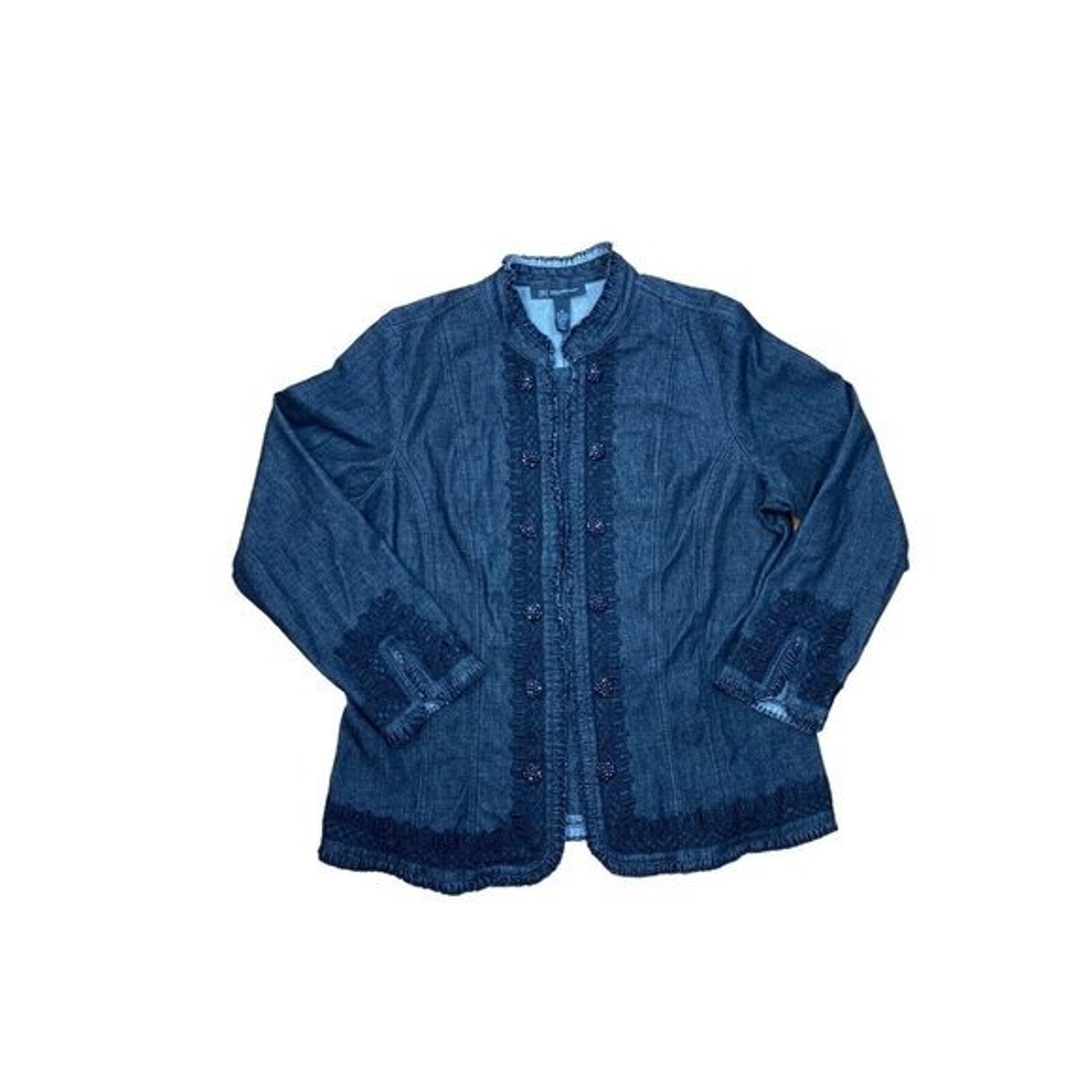 *INC International Concepts Black Denim Jacket Plus 1X Embroidered Bead Buttons