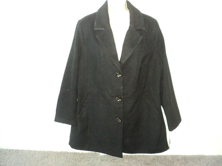 Maralyn & Me Woman Size 1X Reefer Faux Wool Coat Black #6754ME NEW with Tag