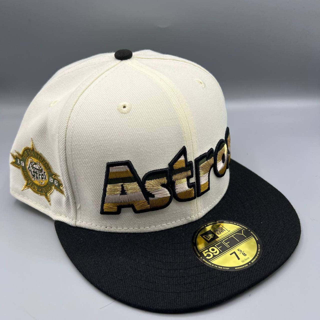 Houston Astros Hat Men 7 5/8 White Black 59Fifty New Era MLB Fitted Cap New